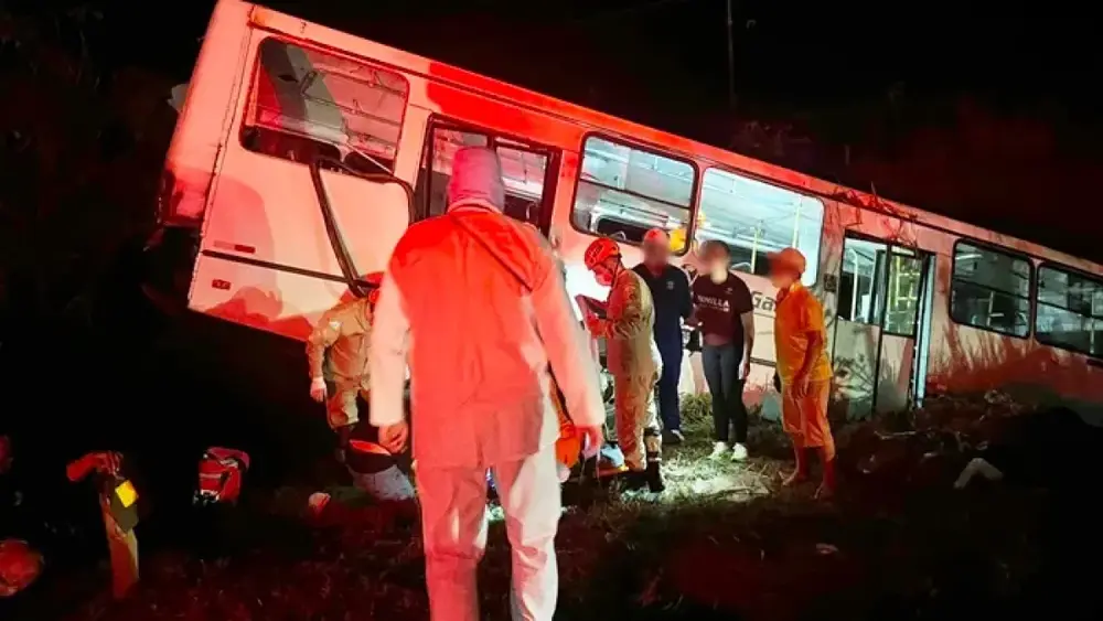 Ônibus bate em carreta e sai da pista na BR-163
